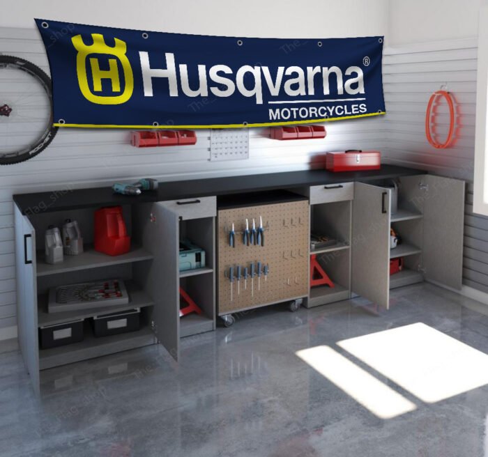 Husqvarna Banner Flag 2x8ft Motorcycle Racing Garage Man Cave Wall Decor Sign