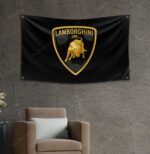 Lamborghini Flag 3x5 ft Black Racing Lambo Banner Car Show Garage Man Cave Wall Decor