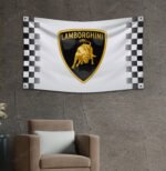 Lamborghini Flag 3x5 FT Checkered Lambo white Banner Racing Flags Car Show Garage Man Cave Wall Decor Sign Lamborghini Car Logo
