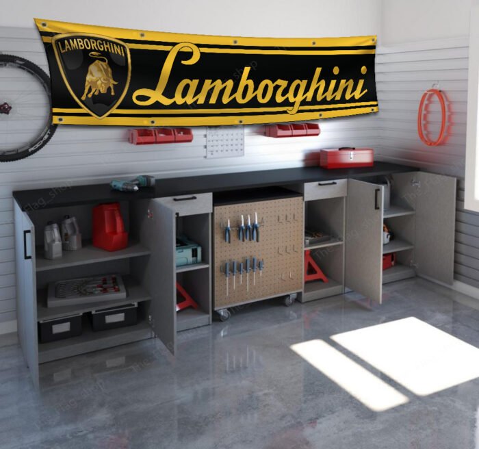 Lamborghini Banner 2x8 FT Racing Lambo Flag Car Show Garage Man Cave Wall Decor Sign