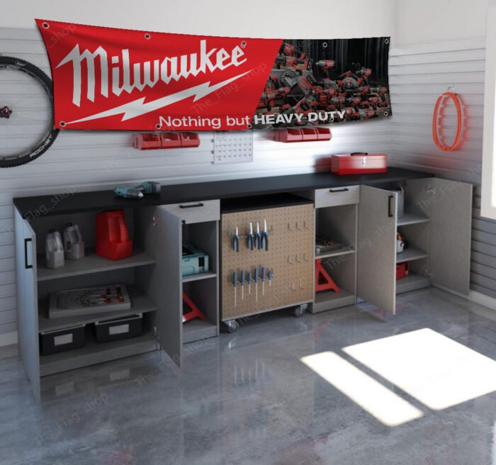 Milwaukee Tools Banner 2x8FT Nothing but the heavy duty Car Show Flag Garage Man Cave Wall Decor Sign