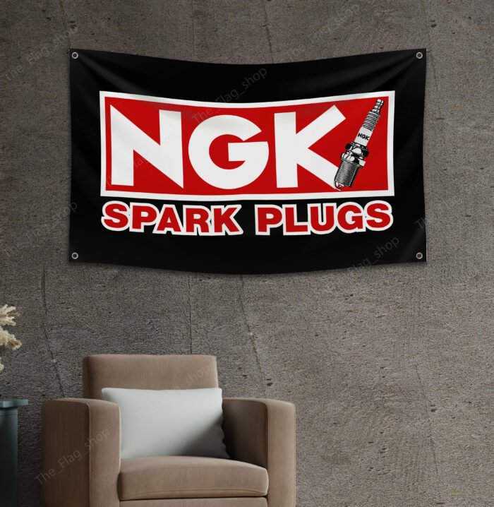 NGK Spark Plugs Flag 3x5ft - Garage Racing Banner Shop Car Show Man Cave Wall Decor Sign