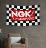 NGK Spark Plugs Flag 3x5ft Garage Racing Checkered Banner Shop Car Show Man Cave Wall Decor Sign