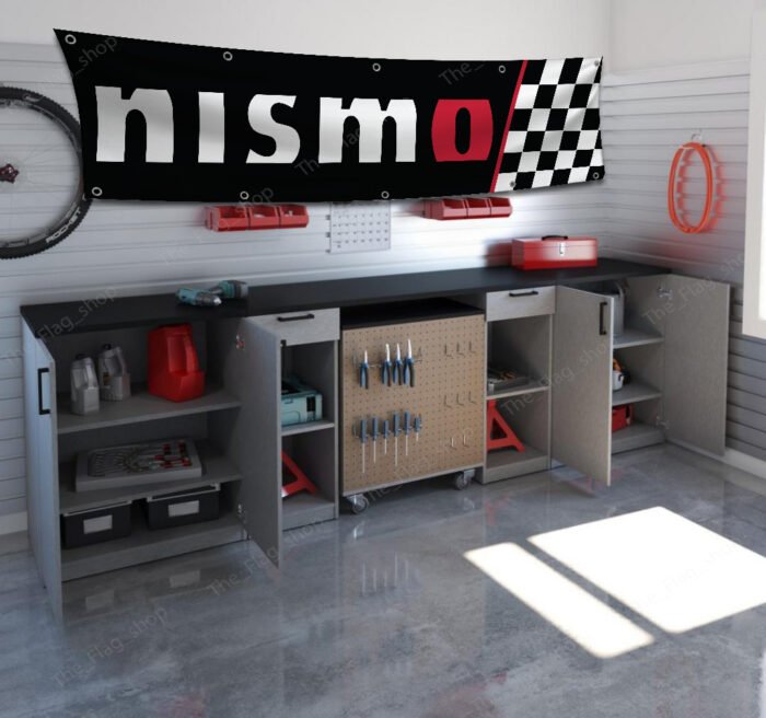 Nissan Nismo Checkered Banner 2x8 FT – NISMO Racing Sport Speed Car Flag for Man Cave & Show Display