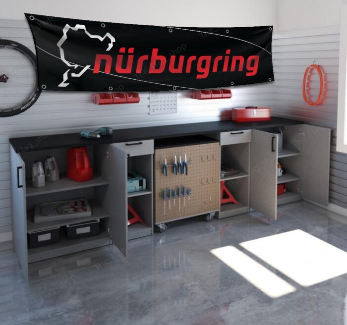 Nürburgring Banner Flag 2x8 FT – Motorsport Car Racing Track Wall Decor for Man Cave, Garage, or Showroom