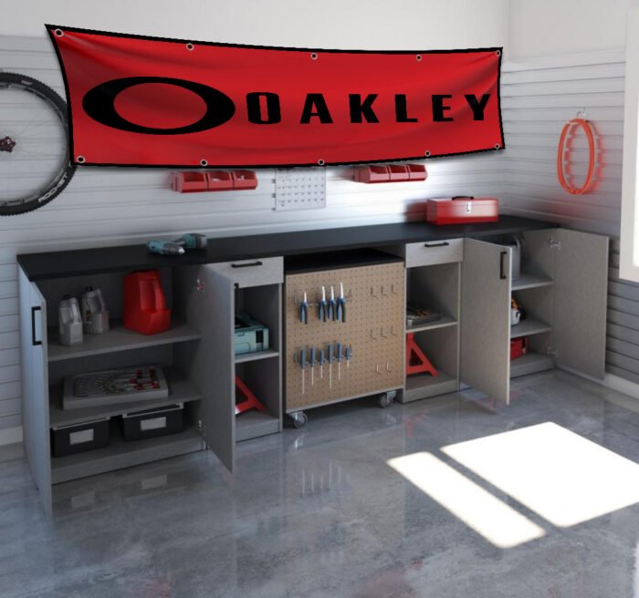 Oakley Flag Banner 2x8 ft Sunglasses Promotional Man Cave Wall Decor Garage Sign – Perfect for Oakley Fans & Collectors!