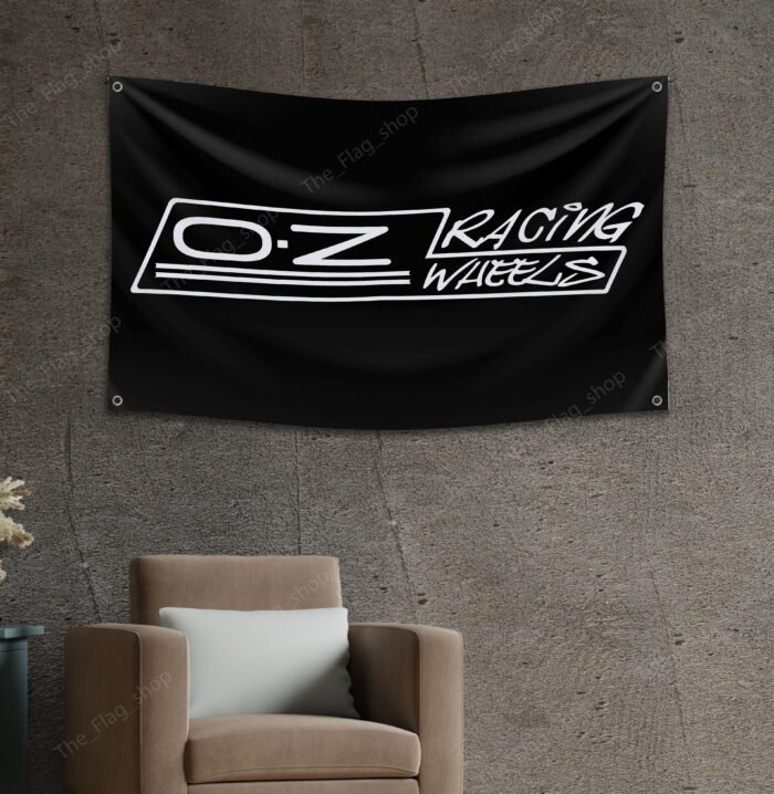 OZ Racing Wheels black Banner Flag 3x5 ft – Car Show, Garage, and Man Cave Wall Decor Sign