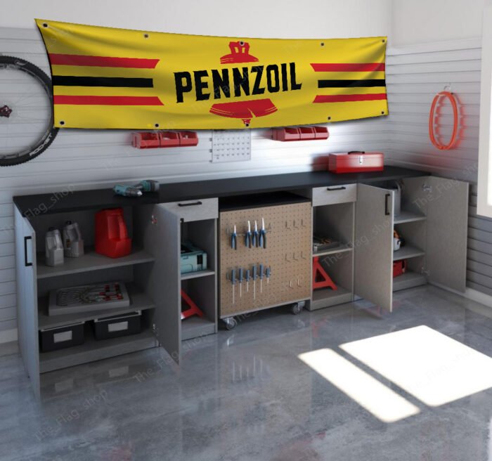 Pennzoil Racing Banner 2x8 Ft – Car Motor Oil Racing Flag for Man Cave, Garage & Large Wall Display Decor