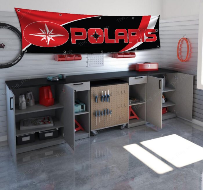 Polaris Banner 2x8ft – Off-Road Vehicle Racing Car Flag, Dirt Track Competitions, Cave Wall Decor Sign