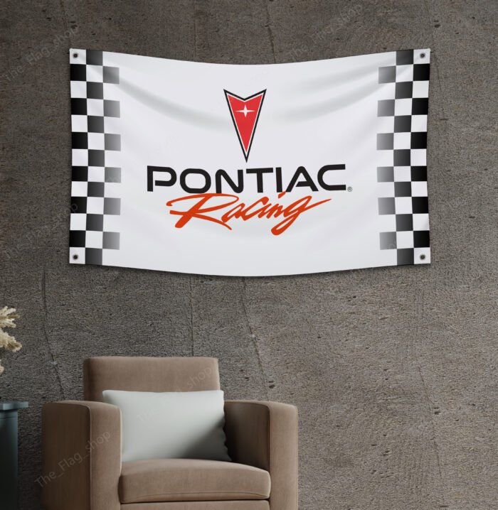 Pontiac checkered Flag Banner 3x5ft – Racing Car Flag, Man Cave, Garage Decor, Large Sign