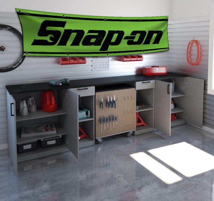 green Snap-on Banner 2x8ft – Racing Car Flag, Tools, Garage Man Cave Wall Decor Sign