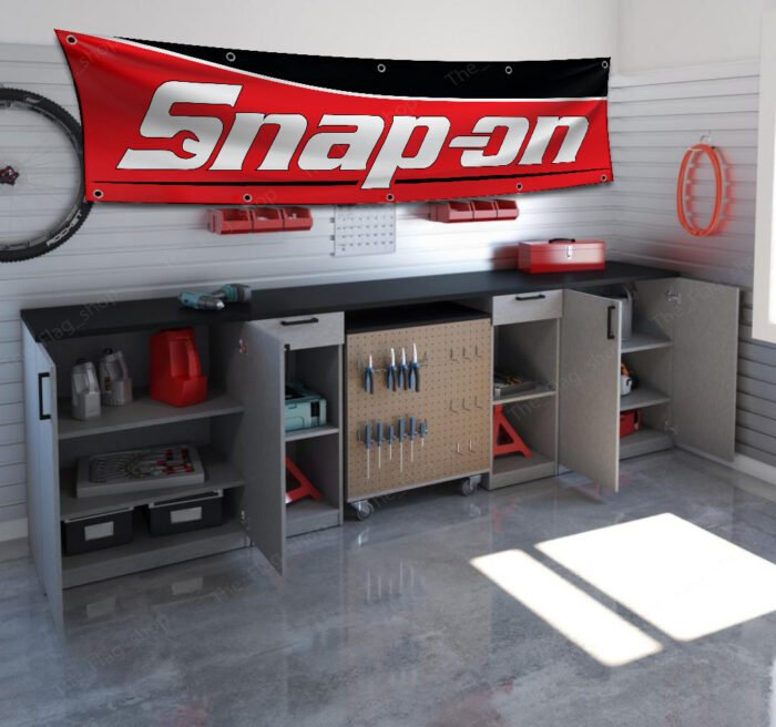 Snap-on Banner 2x8ft – Racing Car Flag, Tools, Garage Man Cave Wall Decor Sign