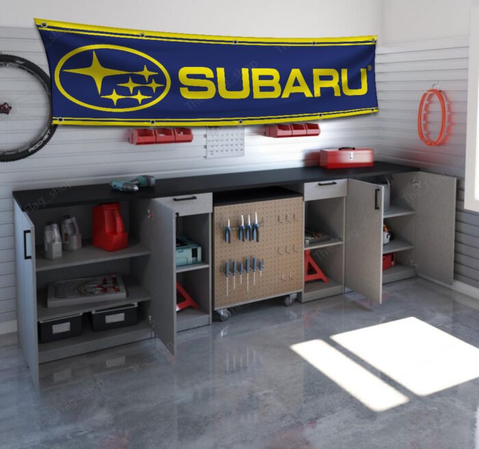 Subaru Banner 2x8ft – Car Show, Street Racing Flag, Man Cave Garage Wall Decor Sign