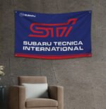 Subaru STI Flag 3x5ft – Car Show, Street Racing Banner, Man Cave Wall Decor Sign