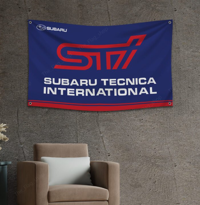 Subaru STI Flag 3x5ft – Car Show, Street Racing Banner, Man Cave Wall Decor Sign