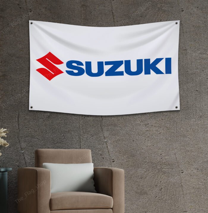 Suzuki Flag 3x5FT – Motocross Bike, Car Show Banner, Garage, Man Cave Wall Decor Sign