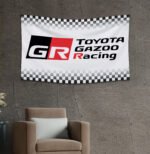 Toyota GR Gazoo Racing Flag 3x5ft – Checkered Banner, Car Show, Garage, Man Cave Wall Decor Sign