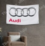 "Show your Audi pride with this 3x5 ft flag featuring the iconic Audi emblem. Perfect for car racing fans, this bold banner is ideal for garages, man caves, automotive shows, or wall décor. Made from durable, high-quality materials, it’s great for both indoor and outdoor use. Upgrade your space with this must-have Audi wall sign, designed for enthusiasts who value performance and style."