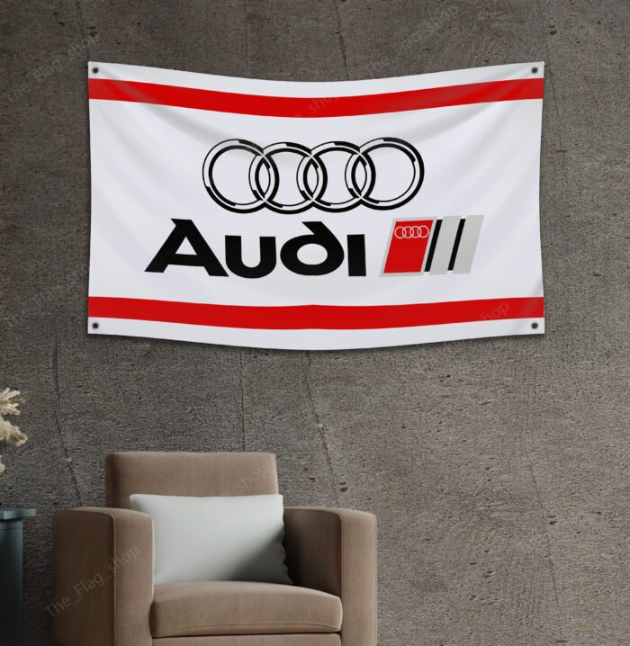 "Elevate your space with this 3x5 ft Audi Racing flag banner, perfect for motorsport enthusiasts, car garages, and man caves. Featuring bold Audi Racing graphics, this durable banner is ideal for showcasing your passion for high-performance cars. Perfect for indoor and outdoor displays, it’s a must-have décor item for fans of the Audi racing legacy."