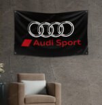 "Highlight your love for Audi Sport with this 3x5 ft flag. Ideal for car racing fans, garages, and man caves, this durable banner features bold Audi Sport graphics. Perfect for both indoor and outdoor use, it’s the ultimate wall décor sign to show your passion for high-performance cars and motorsport."