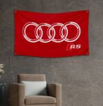 "Express your passion for Audi RS Sport with this 3x5 ft flag. Perfect for car racing shows, garages, man caves, and wall décor, this durable banner features bold Audi RS Sport branding. Ideal for both indoor and outdoor use, it’s the ultimate sign to showcase your love for high-performance cars and motorsport."