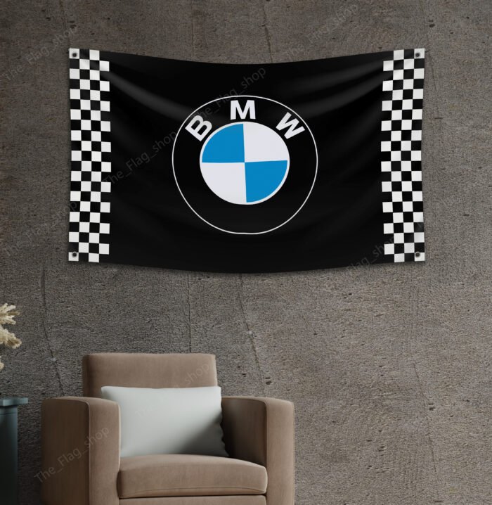 "Deck out your space with this 3x5 ft BMW Checkered flag. Ideal for car racing shows, garages, workshops, and wall décor, this durable banner features bold checkered graphics. Perfect for showcasing your love for motorsport and BMW’s racing heritage, this flag is great for both indoor and outdoor use."