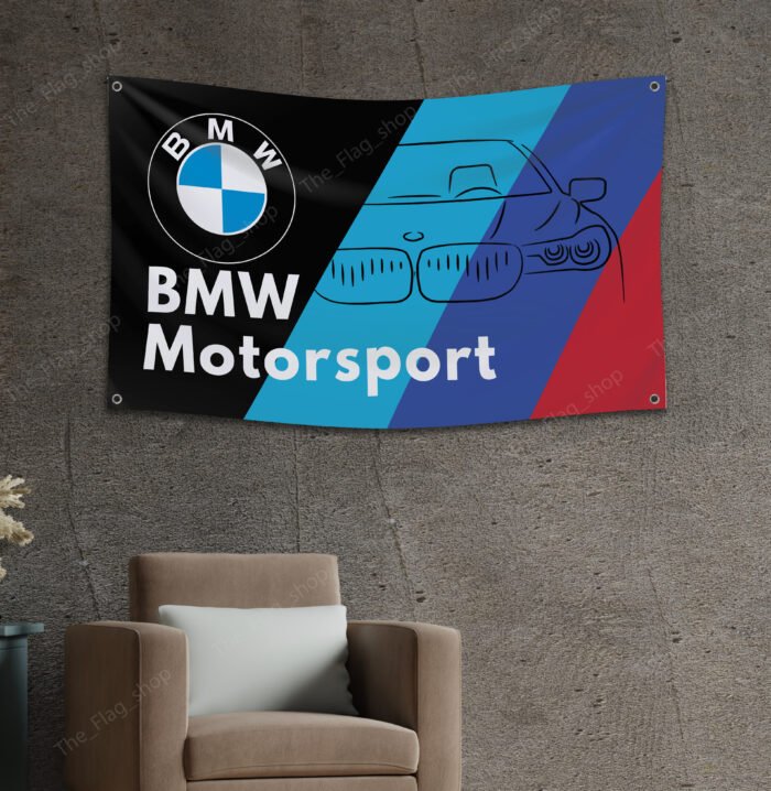 "Display your passion for BMW M Power with this 3x5 ft flag banner. Perfect for garages, shops, man caves, and wall décor, this durable banner features bold BMW M Power graphics. Ideal for both indoor and outdoor use, it’s the perfect sign for motorsport enthusiasts looking to showcase their love for high-performance driving and BMW’s racing legacy."