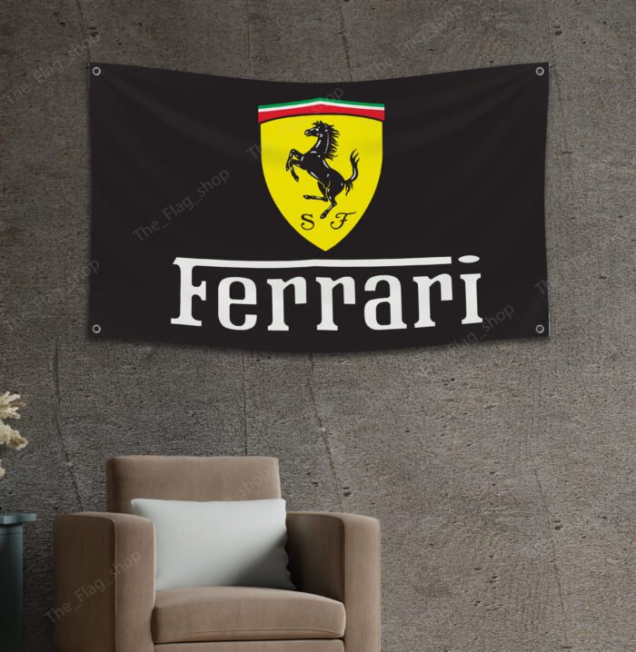 "Showcase your passion for luxury and speed with this 3x5 ft Ferrari flag, perfect for car enthusiasts and fans of Italian engineering. Featuring the iconic Ferrari logo and Italy-inspired design, this banner is an ideal addition to garages, man caves, workshops, or car show displays. Crafted from durable, high-quality materials, it ensures vibrant colors and long-lasting performance, making it suitable for both indoor and outdoor use. Celebrate the legacy of Ferrari’s excellence in car racing and sports cars with this bold and stylish décor piece. Whether you’re a collector or a racing enthusiast, this Ferrari flag is a must-have wall sign that embodies Italian craftsmanship and automotive performance."