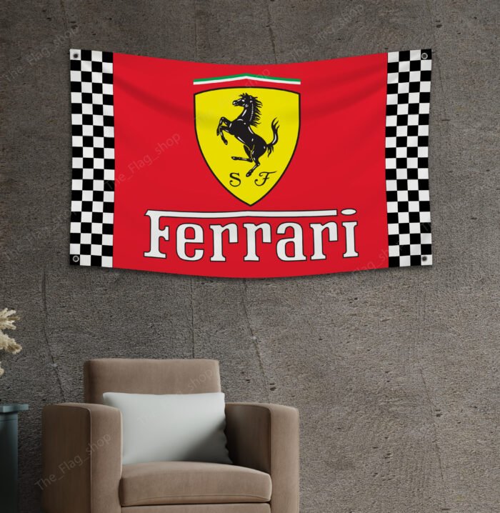 "Celebrate your passion for speed and luxury with this Ferrari Racing Checkered Flag, a must-have for car enthusiasts and racing fans. This 3x5 ft flag combines the iconic Ferrari logo with classic checkered racing graphics, making it perfect for garages, man caves, workshops, or car show displays. Crafted from durable, high-quality materials, it offers vibrant colors and long-lasting performance, suitable for both indoor and outdoor use. Highlighting Ferrari’s legendary status in motorsport and Formula 1, this flag adds a dynamic and stylish touch to any space. Whether you're a collector, a racing aficionado, or an admirer of Italian automotive excellence, this Ferrari Racing Checkered Flag is the ultimate décor piece to showcase your love for speed and precision."