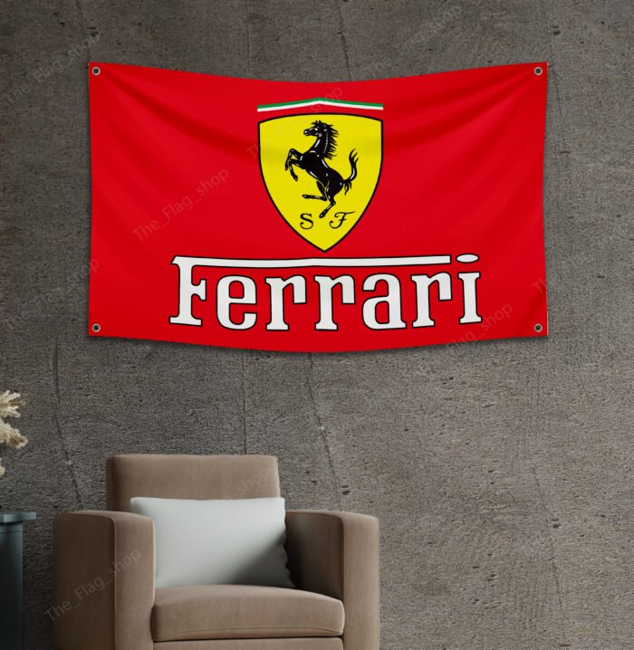 "Showcase your passion for luxury and speed with this 3x5 ft Ferrari flag, perfect for car enthusiasts and fans of Italian engineering. Featuring the iconic Ferrari logo and Italy-inspired design, this banner is an ideal addition to garages, man caves, workshops, or car show displays. Crafted from durable, high-quality materials, it ensures vibrant colors and long-lasting performance, making it suitable for both indoor and outdoor use. Celebrate the legacy of Ferrari’s excellence in car racing and sports cars with this bold and stylish décor piece. Whether you’re a collector or a racing enthusiast, this Ferrari flag is a must-have wall sign that embodies Italian craftsmanship and automotive performance."