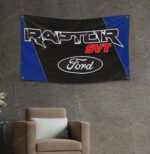 "Showcase your passion for the iconic Ford Raptor with this 3x5 ft banner flag, perfect for car and truck enthusiasts. Featuring the bold Ford Raptor logo and emblem, this high-quality banner is ideal for enhancing your garage, man cave, workshop, car shows, or as a standout advertising display. Made from durable materials, it offers vibrant colors and long-lasting appeal, suitable for both indoor and outdoor use. Celebrate the rugged power and performance of the Ford Raptor and Ford’s legacy in American racing and trucks with this stylish and versatile décor piece, perfect for any fan."