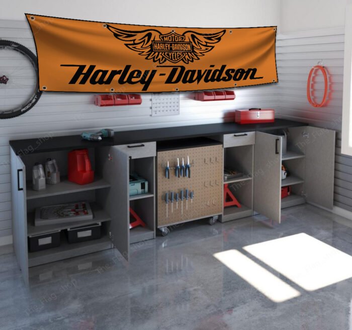 Harley Davidson Motorcycle 2x8 ft Garden Flag Mount Man Cave Banner Garage Sign