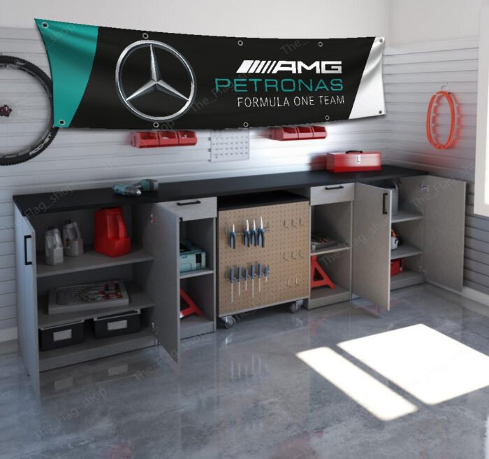 Mercedes Benz AMG Banner 2x8 ft Petronas Formula One TeamFlag Garden Man cave garage workshop Wall Decor Display sign