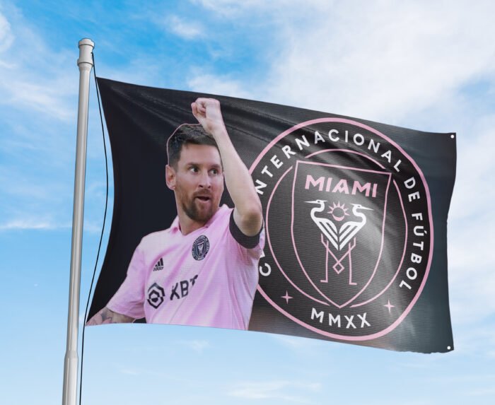 "Support Inter Miami CF and Lionel Messi with this premium 3x5 ft flag featuring The Herons' iconic logo. Perfect for MLS fans, stadium events, tailgating, or home décor, this durable banner is a must-have for Messi and soccer enthusiasts."