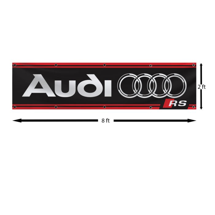 "Celebrate your passion for Audi and motorsport with this eye-catching 2x8 ft Audi Sport banner. Designed for car racing enthusiasts, this flag features bold graphics that make it the perfect addition to any garage, man cave, or automotive showroom. Whether you're decorating for a car show, upgrading your wall décor, or creating a standout display, this durable banner is built to impress. Its high-quality construction ensures it’s suitable for both indoor and outdoor use, making it a versatile choice for Audi fans who want to showcase their love for precision engineering and racing performance."