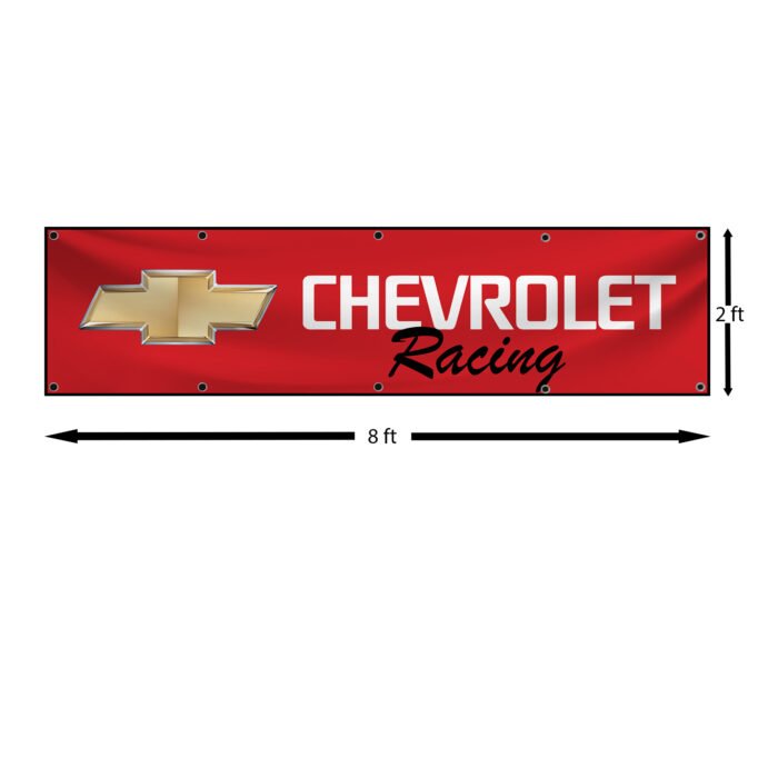 "Show your love for Chevy racing with this 2x8 ft Chevrolet Racing banner flag, perfect for car and truck enthusiasts. Featuring bold Chevrolet Racing graphics and iconic branding, this banner adds a high-energy vibe to any space. Ideal for man caves, garages, workshops, or car shows, it’s designed to highlight your passion for Chevy’s legacy in motorsport and performance vehicles. Crafted from durable, high-quality materials, this banner is suitable for both indoor and outdoor use, ensuring vibrant colors and lasting appeal. Whether you’re a racing fan or a Chevy collector, this Chevrolet Racing flag is the ultimate wall décor for showcasing your enthusiasm for speed and automotive excellence."