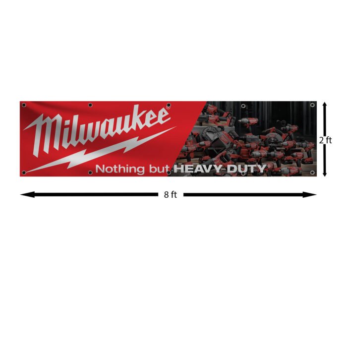 Milwaukee Tools Banner 2x8FT Nothing but the heavy duty Car Show Flag Garage Man Cave Wall Decor Sign