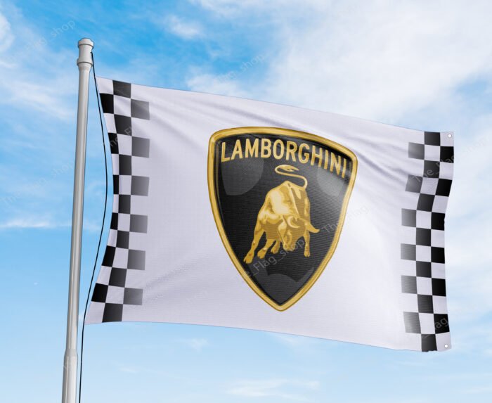 Lamborghini Flag 3x5 FT Checkered Lambo white Banner Racing Flags Car Show Garage Man Cave Wall Decor Sign Lamborghini Car Logo
