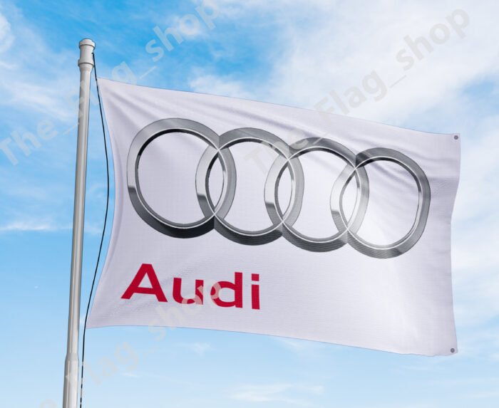 "Show your Audi pride with this 3x5 ft flag featuring the iconic Audi emblem. Perfect for car racing fans, this bold banner is ideal for garages, man caves, automotive shows, or wall décor. Made from durable, high-quality materials, it’s great for both indoor and outdoor use. Upgrade your space with this must-have Audi wall sign, designed for enthusiasts who value performance and style."