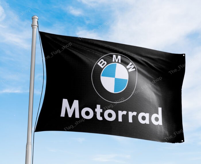 "Show your love for BMW Motorrad with this 3x5 ft banner flag. Ideal for garages, workshops, man caves, and wall décor, this durable flag features bold BMW Motorrad branding. Perfect for both indoor and outdoor use, it’s a must-have sign for motorcycle enthusiasts and fans of the brand’s racing heritage."