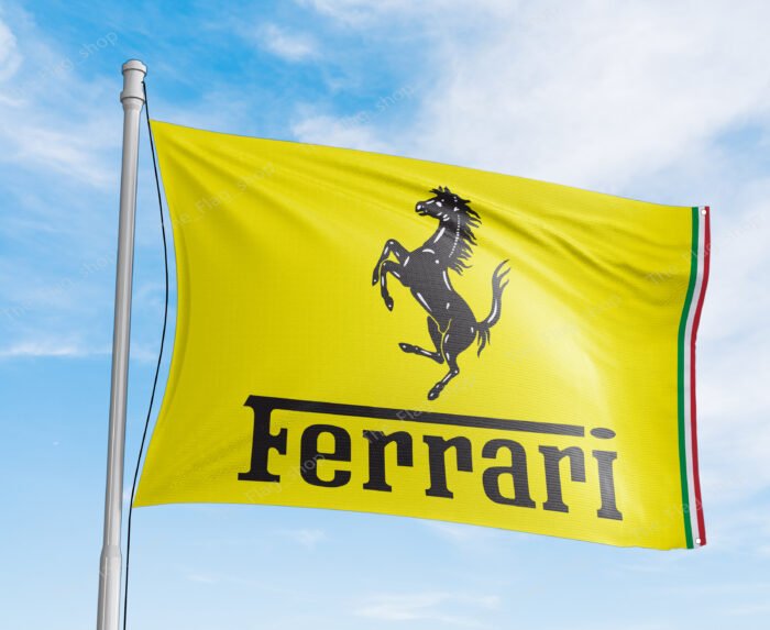 "Showcase your passion for luxury and speed with this 3x5 ft Ferrari flag, perfect for car enthusiasts and fans of Italian engineering. Featuring the iconic Ferrari logo and Italy-inspired design, this banner is an ideal addition to garages, man caves, workshops, or car show displays. Crafted from durable, high-quality materials, it ensures vibrant colors and long-lasting performance, making it suitable for both indoor and outdoor use. Celebrate the legacy of Ferrari’s excellence in car racing and sports cars with this bold and stylish décor piece. Whether you’re a collector or a racing enthusiast, this Ferrari flag is a must-have wall sign that embodies Italian craftsmanship and automotive performance."