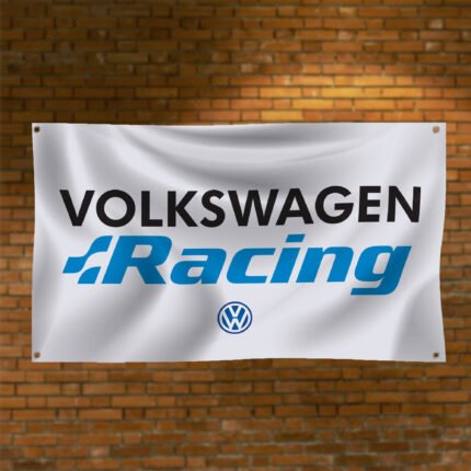 Volkswagen Racing Flag 3x5ft – VW White Banner Jetta Passat Golf GTI Racing, Garage Workshop Wall Decor Sign