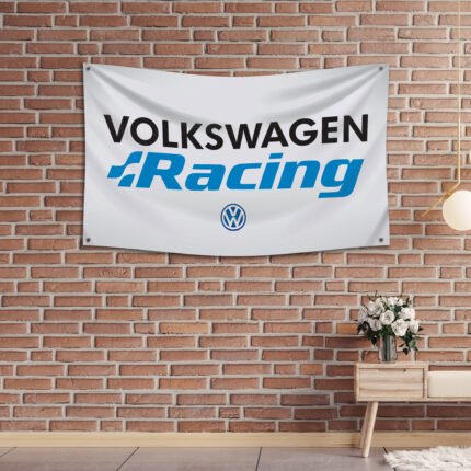 Volkswagen Racing Flag 3x5ft – VW White Banner Jetta Passat Golf GTI Racing, Garage Workshop Wall Decor Sign