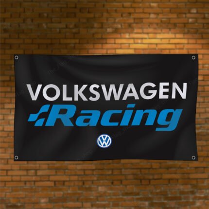 Volkswagen Racing Flag 3x5ft – VW Black Banner Jetta Passat Golf GTI Racing, Garage Workshop Wall Decor Sign