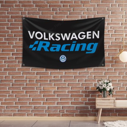 Volkswagen Racing Flag 3x5ft – VW Black Banner Jetta Passat Golf GTI Racing, Garage Workshop Wall Decor Sign