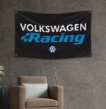 Volkswagen Racing Flag 3x5ft – VW Black Banner Jetta Passat Golf GTI Racing, Garage Workshop Wall Decor Sign