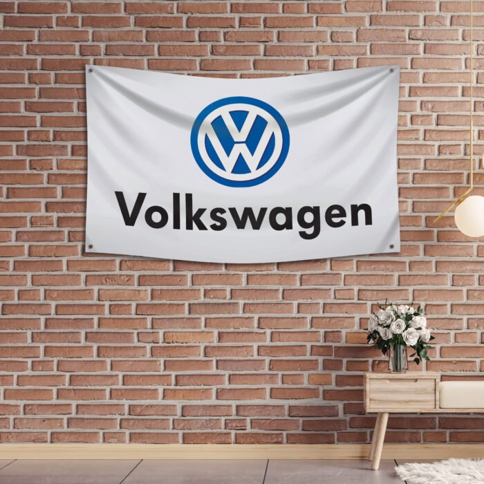 Volkswagen GTI Flag 3x5ft – VW white Banner Jetta Passat Golf Racing, Garage Workshop Wall Decor Sign