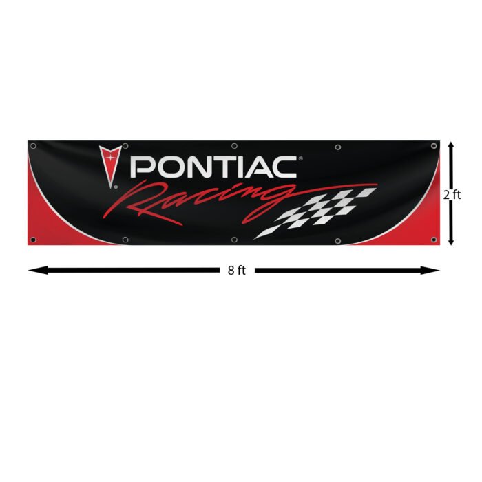 Pontiac Flag Banner 2x8ft – Racing Car Flag, Man Cave, Garage Wall Decor, Large Sign
