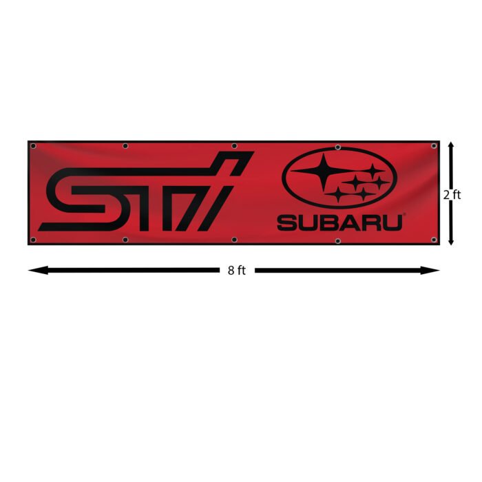 Subaru STI Banner 2x8 ft – Car Show, Street Racing Red Flag, Man Cave Wall Decor Sign