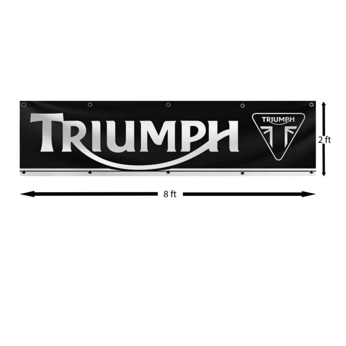 Triumph Motorcycles Banner 2x8ft – Moto Racing Blach Flag, Man Cave Wall Decor Large Sign